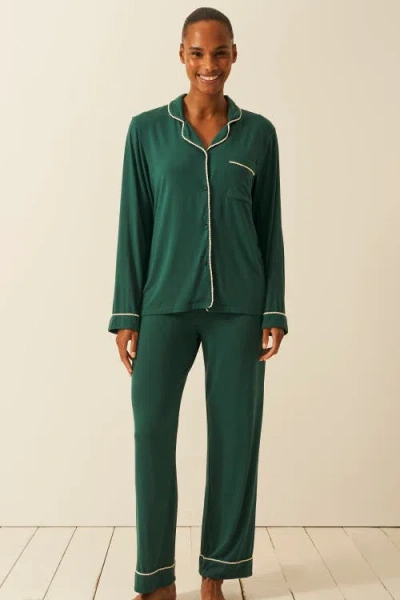 Stripe & Stare Long Pyjama Set In Green