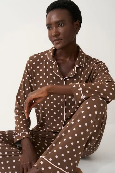 Stripe & Stare Long Pyjama Set In Brown