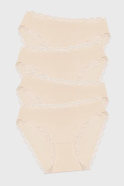 Stripe & Stare Mid Rise Knicker Four Pack In Neutral