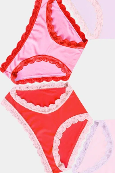 Stripe & Stare Original Knicker Four Pack In Pink & Red Contrast