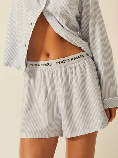 Stripe & Stare Soft Brushed Woven Pajama Shorts In Blue Stripe