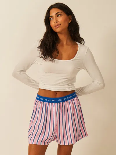 Stripe & Stare Soft Brushed Woven Pyjama Shorts In Lazy Sunday
