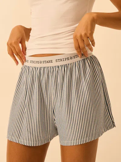 Stripe & Stare Soft Brushed Woven Pyjama Shorts In Midnight Stripe