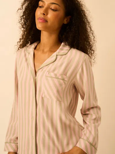 Stripe & Stare Soft Brushed Woven Pyjama Top In Eucalyptus Stripe