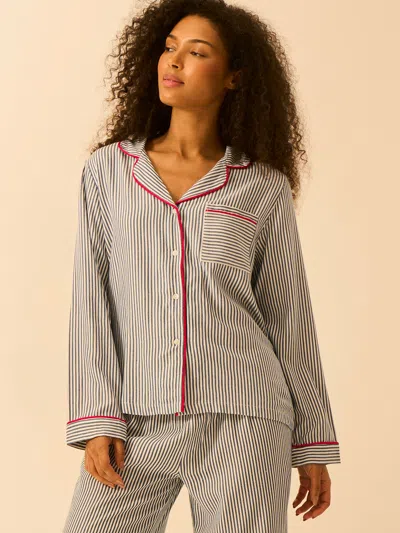 Stripe & Stare Soft Brushed Woven Pyjama Top In Midnight Stripe