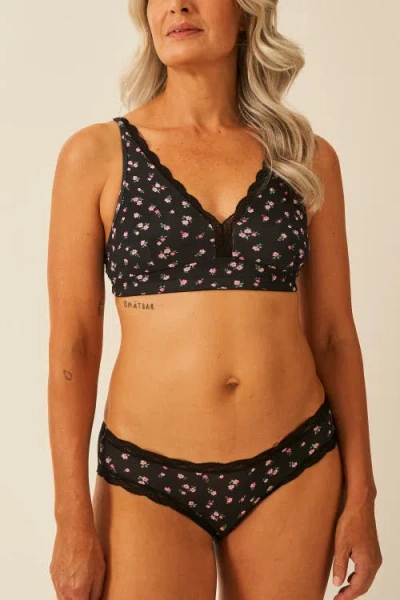 Stripe & Stare The Lace Plunge & Original Knicker Set In Black