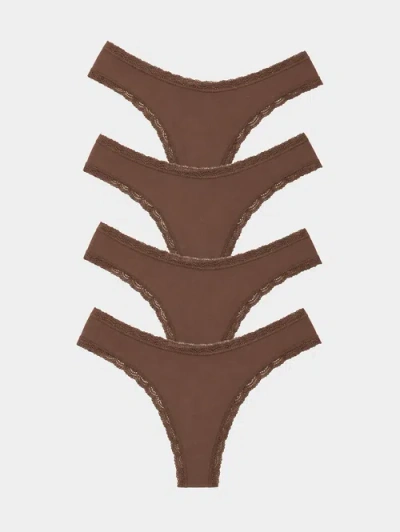 Stripe & Stare Thong Four Pack In Brown