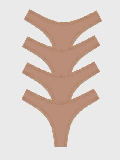 Stripe & Stare Thong Four Pack In Brown
