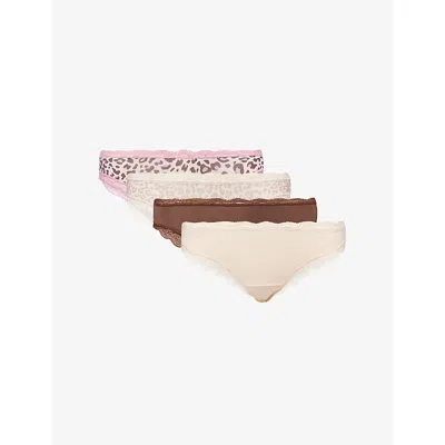 Stripe & Stare Womens Liqrc Sand Leopard Basic The Original Leopard-pattern Pack Of Four Stretch-modal Briefs In Multi