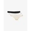 Stripe & Stare Basics Low-rise Stretch-woven Pack Of Four Thongs In Black/white