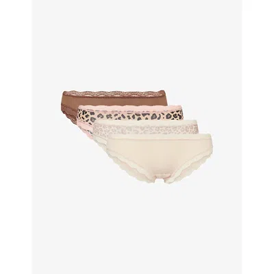 Stripe & Stare Womens  The Original Leopard-pattern Pack Of Four Stretch-modal Briefs In Multi