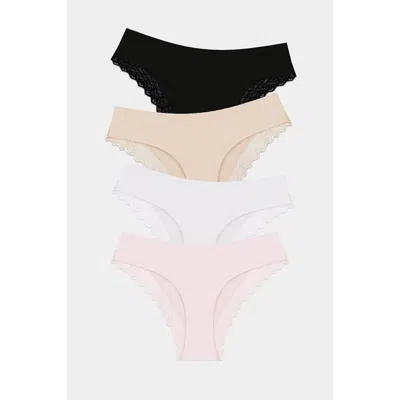 Stripe & Stare Zig Zag Lace Brazilian Four Pack In Multi