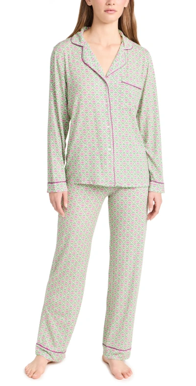 Stripe & Stare Green Floral Tile Pyjama Set Green In Green Tile (feb)