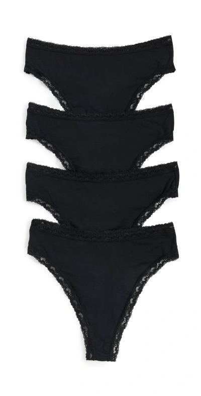 Stripe & Stare High Waisted Thong Four Pack Black