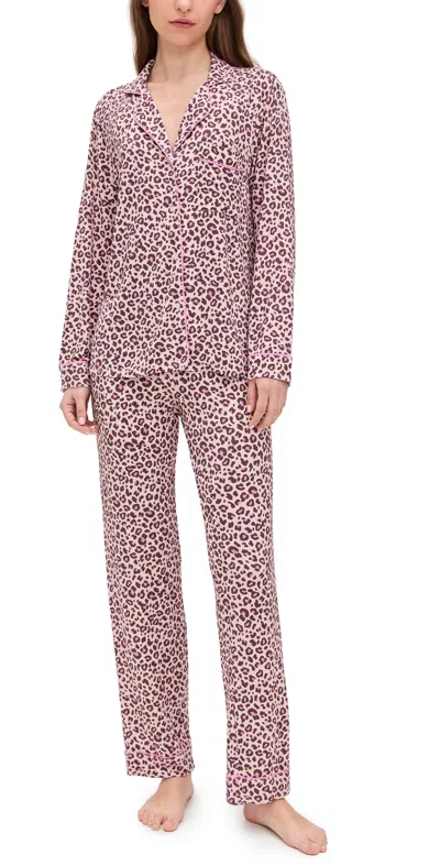 STRIPE & STARE LONG PAJAMA SET LIQUORICE LEOPARD