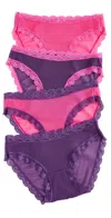 Stripe & Stare Mesh Original Knickers Four Pack Raspberry In Raspberry