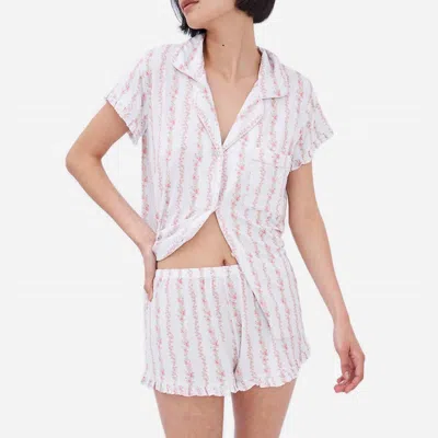 Stripe & Stare Rose Trellis Frill Tencel Modal Short Pajama Set In Multi