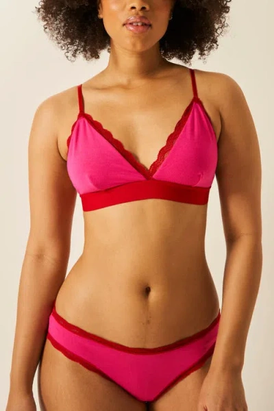 Stripe & Stare Lace Bralette & Original Knicker Set In Raspberry & Scarlet