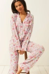 Stripe & Stare Long Pyjama Set In Pastel Poppy