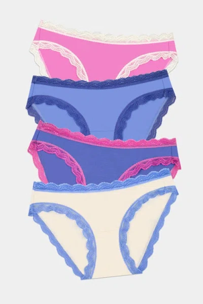 Stripe & Stare Original Knicker Four Pack In Fiji Flower/amparo Blue