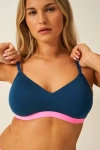 Stripe & Stare Padded Bra & Original Knicker Set In Midnight/neon Pink