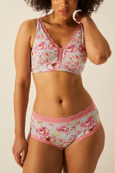Stripe & Stare The Lace Plunge & Original Knicker Set In Pastel Poppy