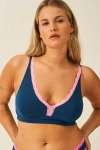 Stripe & Stare The Lace Plunge & Original Knicker Set In Midnight/neon Pink