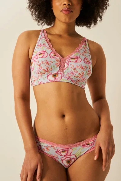 Stripe & Stare The Lace Plunge & Original Knicker Set In Pastel Poppy