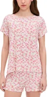 Stripe & Stare T-shirt & Bed Shorts Pj Set Antique White Floral In Antique White Floral
