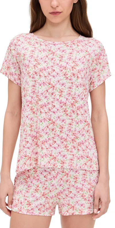Stripe & Stare T-shirt & Bed Shorts Pj Set Antique White Floral In Antique Floral