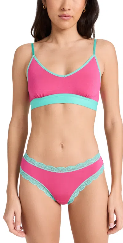 Stripe & Stare T-shirt Bra & Brazilian Set Raspberry