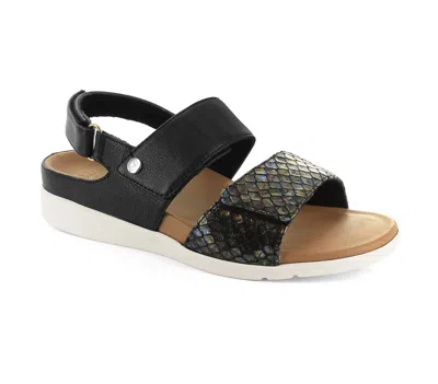 STRIVE WOMEN'S RIVIERA II ADJUSTABLE 3 STRAP SANDALS IN BLACK SNAKE