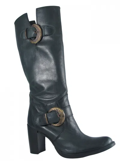 Pre-owned Strong Women's 7002 Dress/casual Italian Leather Knee High Boots In Black