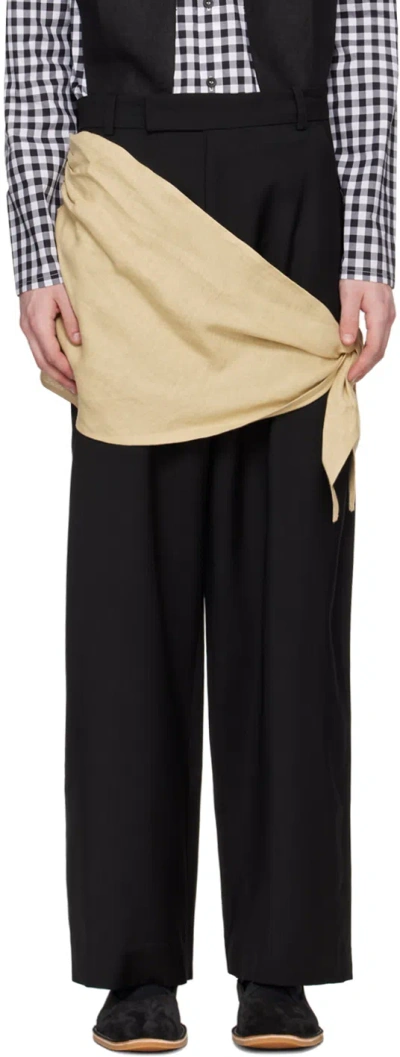 Strongthe Black & Beige Wrapped Trousers In Black On Beige
