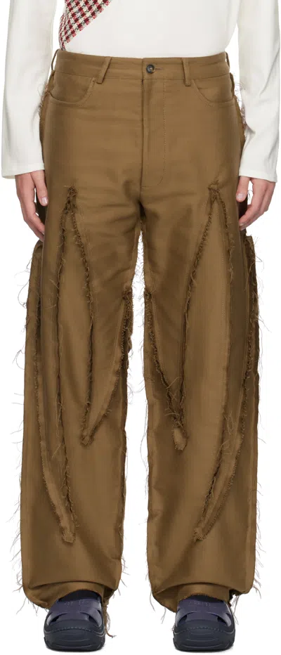 Strongthe Brown Frayed Reverse Spiky Trousers