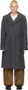 Strongthe Gray Multi-strap Coat In Charcoal Herrinbone