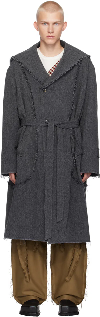 Strongthe Gray Multi-strap Coat In Charcoal Herrinbone