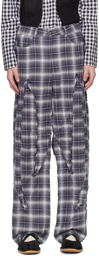 Strongthe Gray Reversed Spiky Trousers In Checked