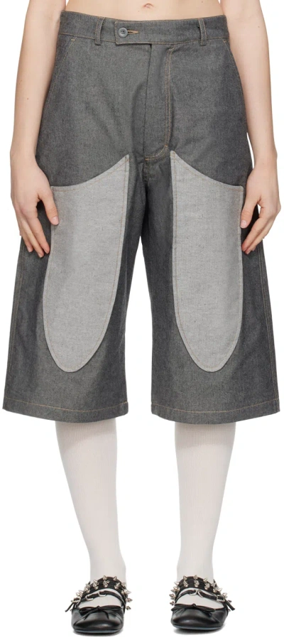 Strongthe Gray Wasp Denim Shorts In Grey/light Grey