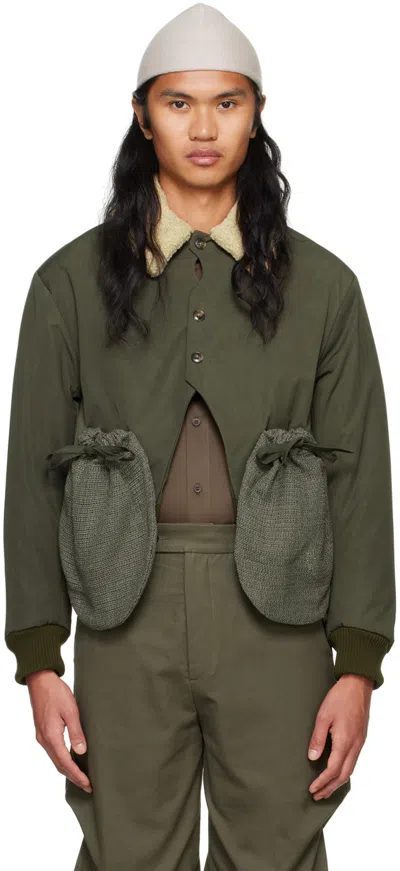 Strongthe Olive Pouch Bomber Jacket In Olive / Beige