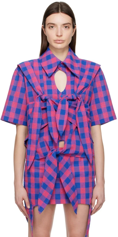 Strongthe Pink & Blue Crossed Shirt In Pink/blue