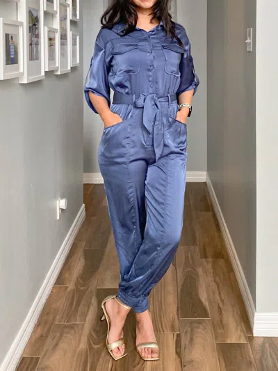 Strut & Bolt 3/4 Sleeve Dressy Jumpsuit In Deep Blue