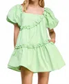 Strut & Bolt Asymmetric Ruffle Mini Dress In Green In Green