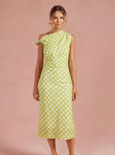 Strut & Bolt Asymmetrical One Shoulder Chainlink Midi Dress In Green