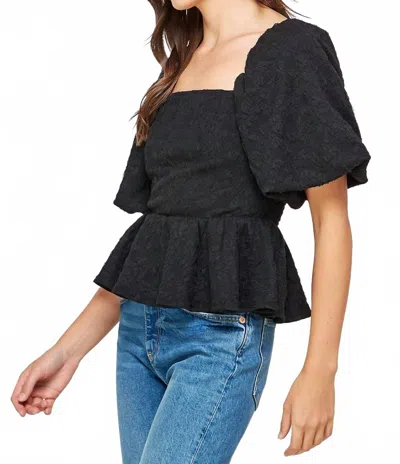Strut & Bolt Balloon Sleeve Jacquard Top In Black