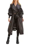 Strut & Bolt Balloon Sleeve Long Wrap Top In Black In Black