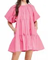 Strut & Bolt Balloon Sleeve Tiered Mini Dress In Bubblegum In Pink