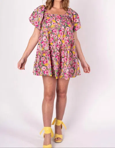 Strut & Bolt Blooming Floral Puff Sleeve Mini Dress In Pink