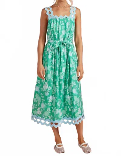 Strut & Bolt Botanical Garden Ric-rac Pintuck Midi Dress In Green