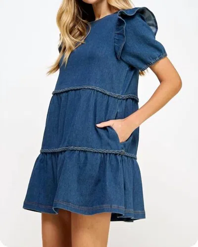 Strut & Bolt Braid Trim Detail Tiered Mini Dress In Dark Denim In Blue